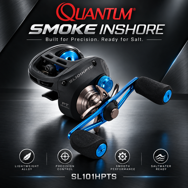 QUANTUM - SMOKE INSHORE - SL101 HPTS 8BB - ALLOY FRAME LEFT HANDLE BAITCASTING REEL