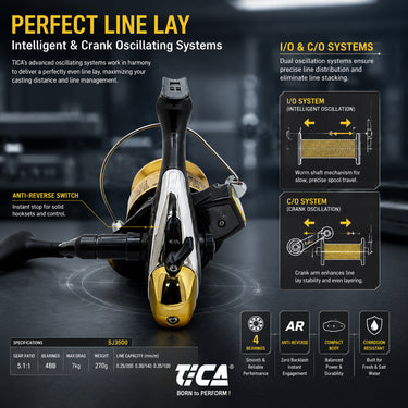 TICA - SPINFOCUS 2500/3500/4500/6000 GRAPHITE BODY SPINNING REEL (GS SERIES)