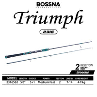 BOSSNA - TRIUMPH CARBON SPINNING ROD 2-SECTION FISHING POND ROD LURES CASTING ROD