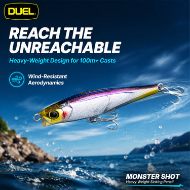 DUEL - MONSTER SHOT 95mm/110mm/125mm 40g/50g/60g - F1196/F1208/F1197 HEAVY WEIGHT SINKING PENCIL FISHING LURES