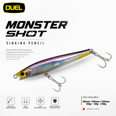 DUEL - MONSTER SHOT 95mm/110mm/125mm 40g/50g/60g - F1196/F1208/F1197 HEAVY WEIGHT SINKING PENCIL FISHING LURES