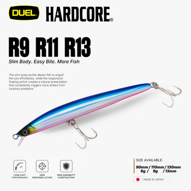 DUEL -  HARDCORE R9/R11/R13 90mm/110mm/130mm F1283/F1284/F1285 FLOATING FISHING LURES