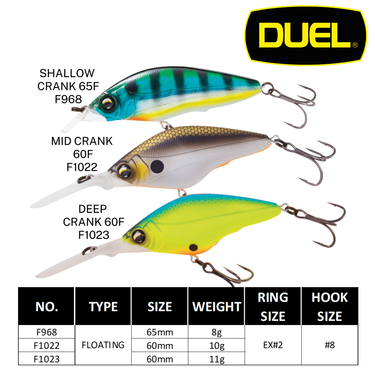 DUEL - HARDCORE 60mm/65mm F968/F1022/F1023 SHALLOW/MID/DEEP CRANK FLOATING FISHING LURES