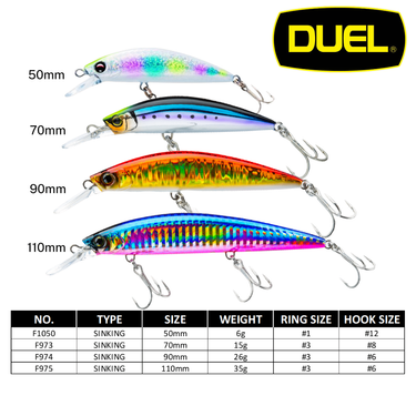 DUEL - HARDCORE HEAVY SINKING MINNOW 50mm/70mm/90mm/110mm - F1050/F973/F974/F975 FISHING LURES