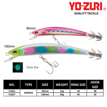 YOZURI - CRYSTAL MINNOW EGI 90mm/130mm F1025/F1027 SINKING MINNOW EGING LURES
