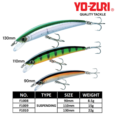 YOZURI - CRYSTAL MINNOW 90mm/110mm/130mm F1008/F1009/F1010 SUSPENDING MINNOWS FISHING LURES