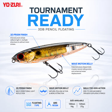 YOZURI - 3DB PENCIL 100mm/125mm 16g/27g - R1100/R1347 FLOATING TOP WATER CASTING LURE