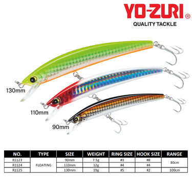 YOZURI - CRYSTAL MINNOW 90mm/110mm/130mm FLOATING R1123/R1124/R1125 FISHING LURES