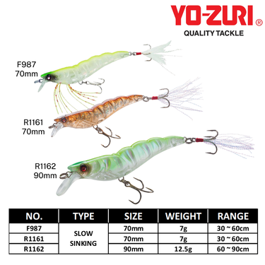 YOZURI - CRYSTAL 3D SHRIMP (SS) 70mm/90mm F987/R1161/R1162 SLOW SINKING FISHING LURES