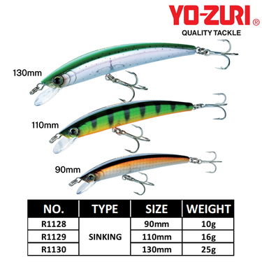 YOZURI - CRYSTAL MINNOW SINKING R1128/R1129/R1130 SINKING LURE CASTING LURE