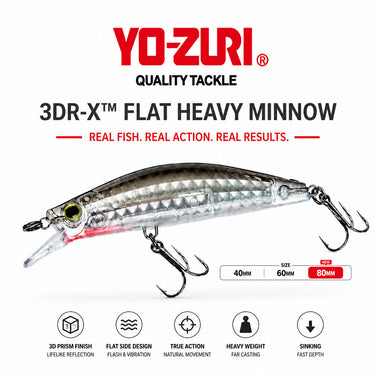 YOZURI - 3DR-X FLAT HEAVY MINNOW 40mm/60mm/80mm 4g/7.5g/13g - R1541/R1542/R1543 SINKING CASTING LURES