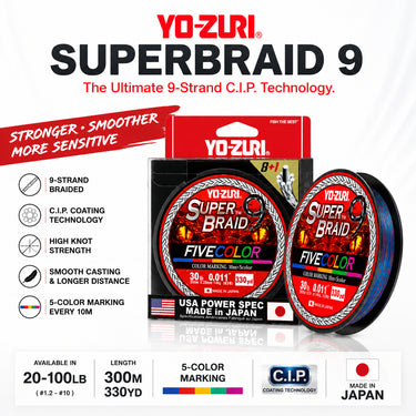 YOZURI - SUPERBRAID 9 FIVE COLOR PREMIUM PE LINE 300M IZANAS MADE IN JAPAN