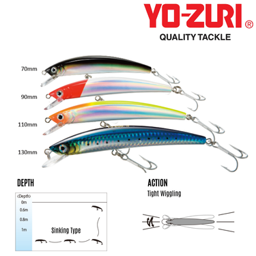 YOZURI - CRYSTAL MINNOW SINKING 70mm/90mm/110mm/130mm R835/F9/F10/F11 FISHING LURES