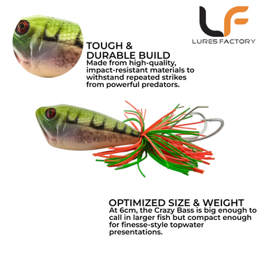 LURESFACTORY - TR CRAZY BASS & JUNIOR 3.5cm/6cm 6.5g/12g HARDBODY LURE TOPWATER