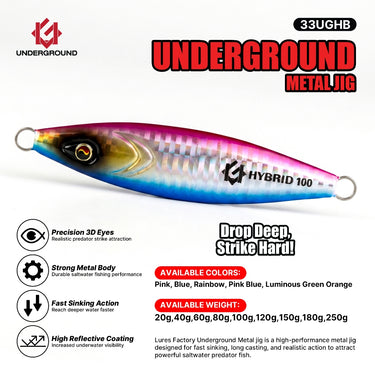 UNDERGROUND - HYBRID 20g/40g/60g/80g/100g/120g/180g/250g METAL JIG JIGGING FISHING