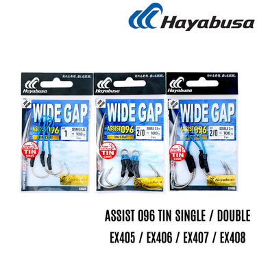 HAYABUSA - ASSIST 096 WIDE GAP TIN SINGLE/DOUBLE EX405/406/EX407/EX408 ASSIST HOOK MADE IN JAPAN