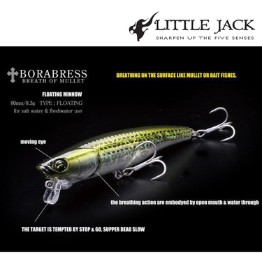 LITTLE JACK - BORABRESS 80mm 8.3g TOPWATER SURFACE MINNOW FISHING LURES