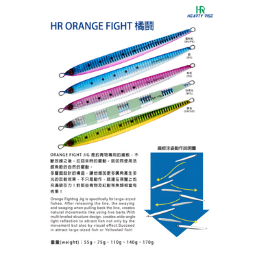 HEARTY RISE - ORANGE FIGHT METAL JIG 55g/75g JIGGING LURE FISHING LURE