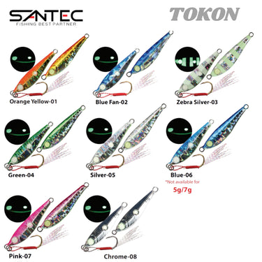 SANTEC - TOKON 5g/7g/14g/21g/28g/40g METAL JIG - FAST JIGGING MICRO JIG GLOW
