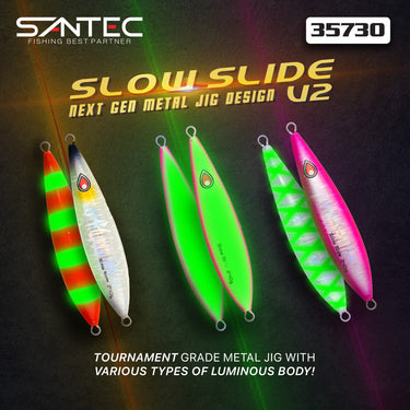 SANTEC - SLOW SLIDE (V2) METAL JIG 40g/55g/80g/110g/150g/200g/240g/280g/320g/370g SLOW JIGGING GLOW BODY JIGGING BOTTOM