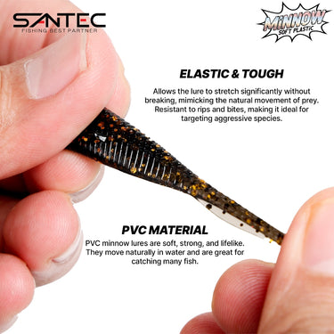 SANTEC - MINNOW PADDLE/CURLY/GRUB Tail 50mm/55mm/60mm PVC SOFT PLASTIC LIGHT GAME AJING GAME