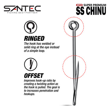 SANTEC - STAINLESS STEEL CHINU HOOK PACK w/RINGED EYE 45713 FISHING HOOK