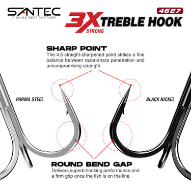 SANTEC - 3X TREBLE HOOK PARMA STEEL 4627 BLACK NICKEL
