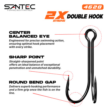 SANTEC - 2X DOUBLE HOOK 4628 BLACK NICKEL FISHING HOOK