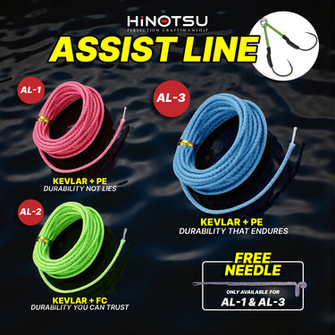 HINOTSU - ASSIST LINE AL-1/AL-2/AL-3 PE KEVLAR SLOW/LIGHT/VERTICAL JIGGING SINGLE ASSIST/DOUBLE ASSIST LINE