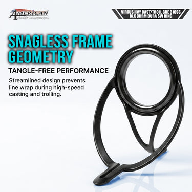 AMERICAN TACKLE - VIRTUS HEAVY CAST/TROLL GUIDE 316SS 64DBRLVH BLACK CHROME DURA SW RING FISHING ROD GUIDE