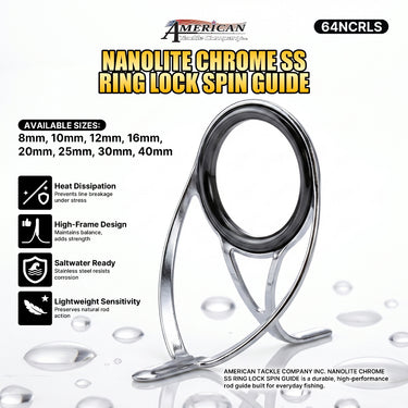 AMERICAN TACKLE - NANOLITE CHROME SS RING LOCK SPINNING GUIDE 64NCRLS FISHING ROD GUIDE