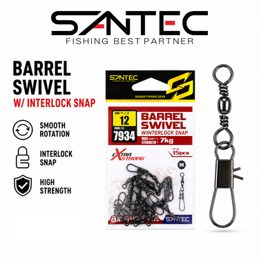 SANTEC - BARREL SWIVEL WITH INTERLOCK SNAP 7934 FISHING SWIVEL
