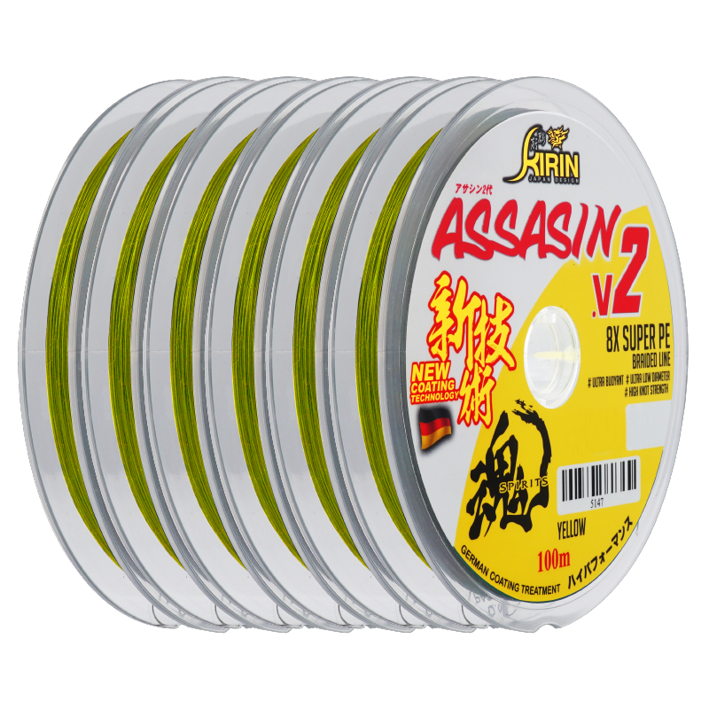 Kirin Assasin V2 100M 8x PE Braided Line F.Yellow Series