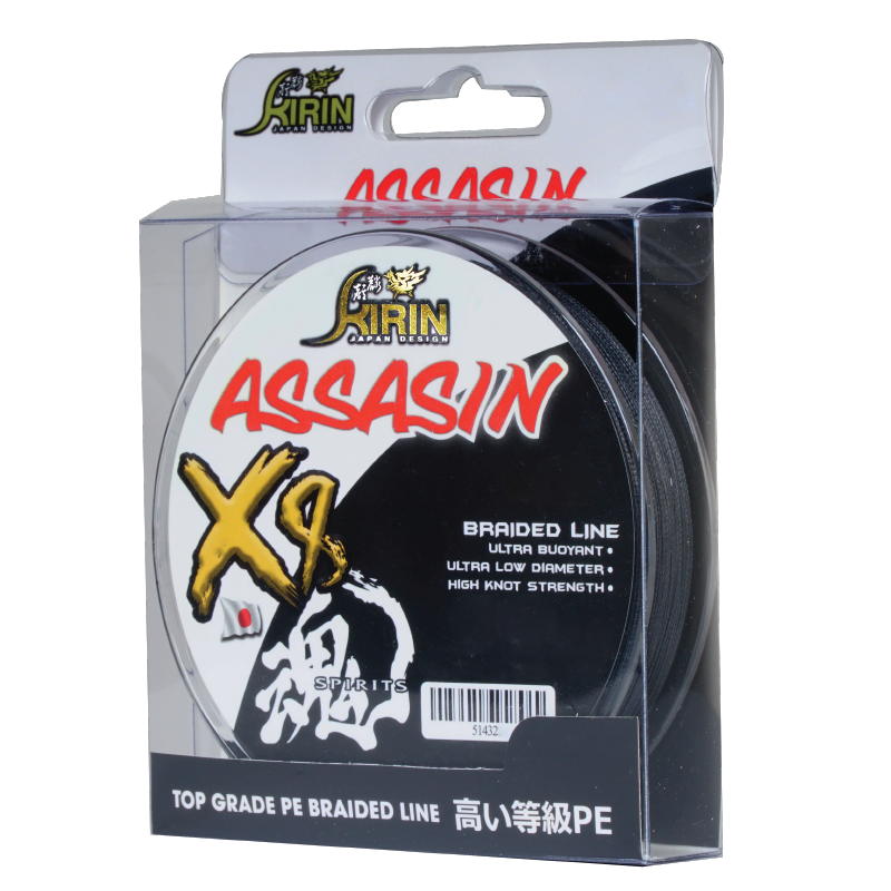 Kirin Assasin 300M 8x PE Braided Line Black Color Series