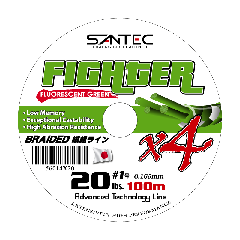 Santec 4X Fighter Braided Line 100m Fluo.Green Series